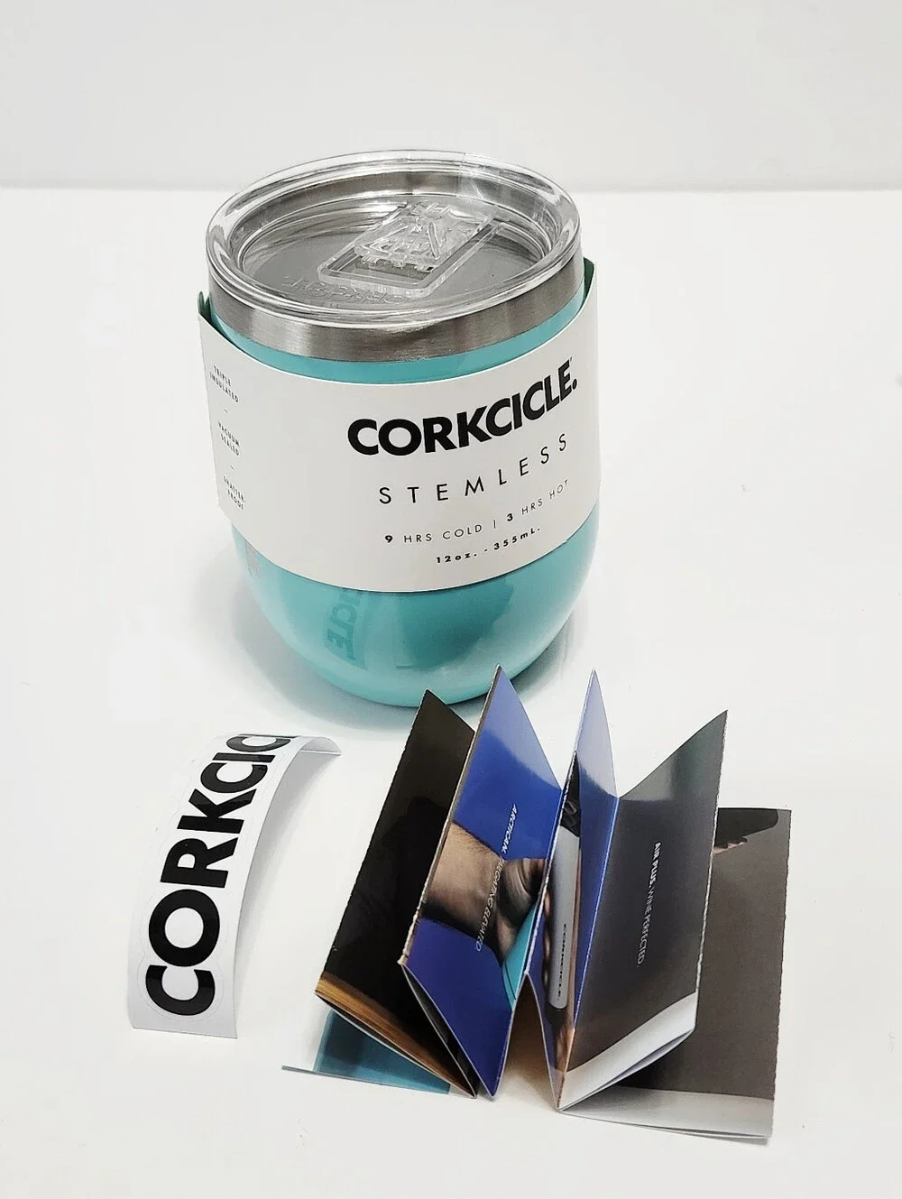 New Corkcicle Turquoise Triple Insulated Stainless Steel Stemless Tumbler Uline - Picture 5 of 8